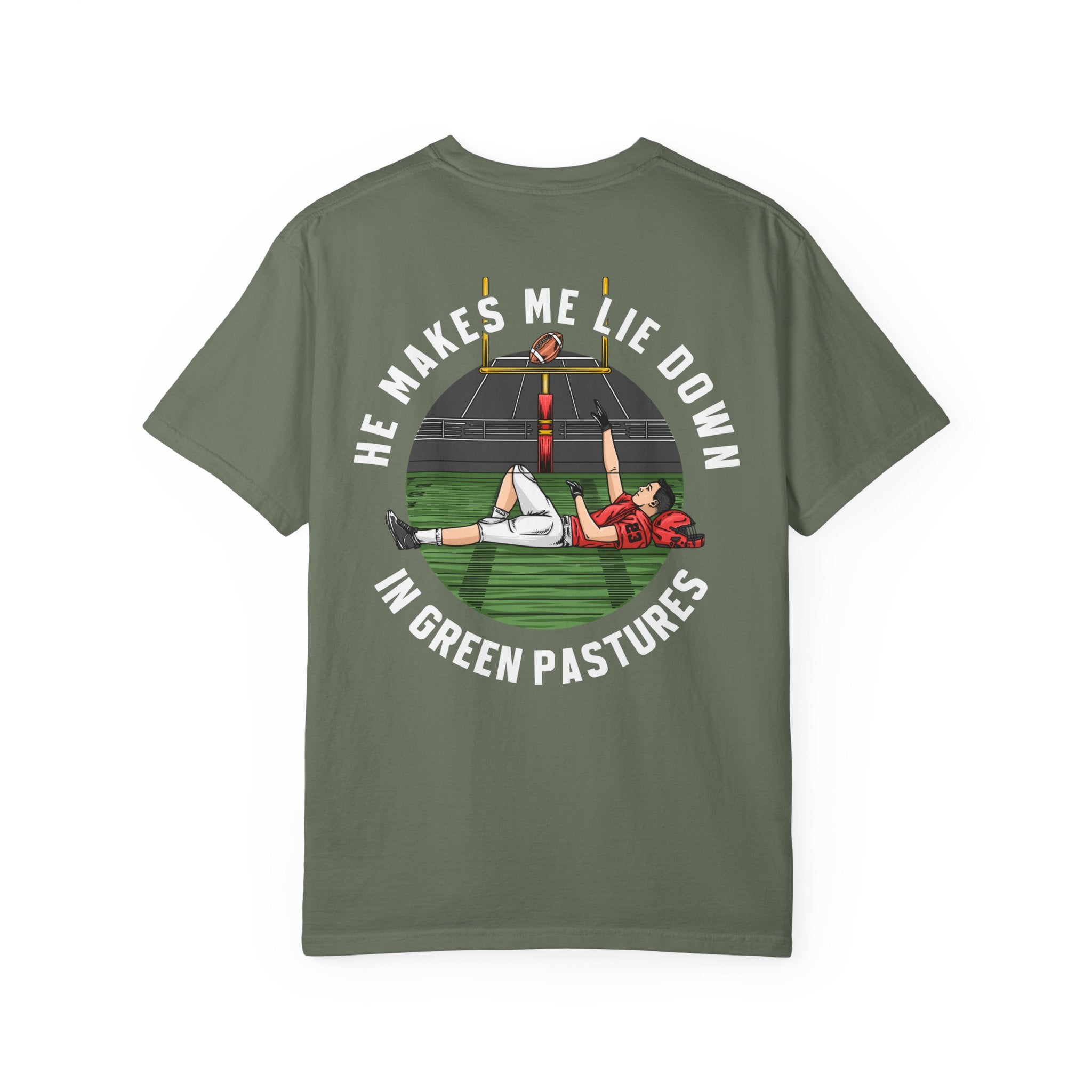 Psalm 23 Shirt - He Makes Me Lie Down In Green Pastures (Football)