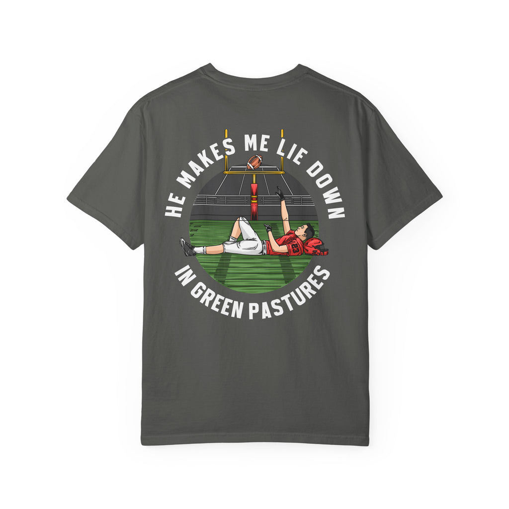 Psalm 23 Shirt - He Makes Me Lie Down In Green Pastures (Football)