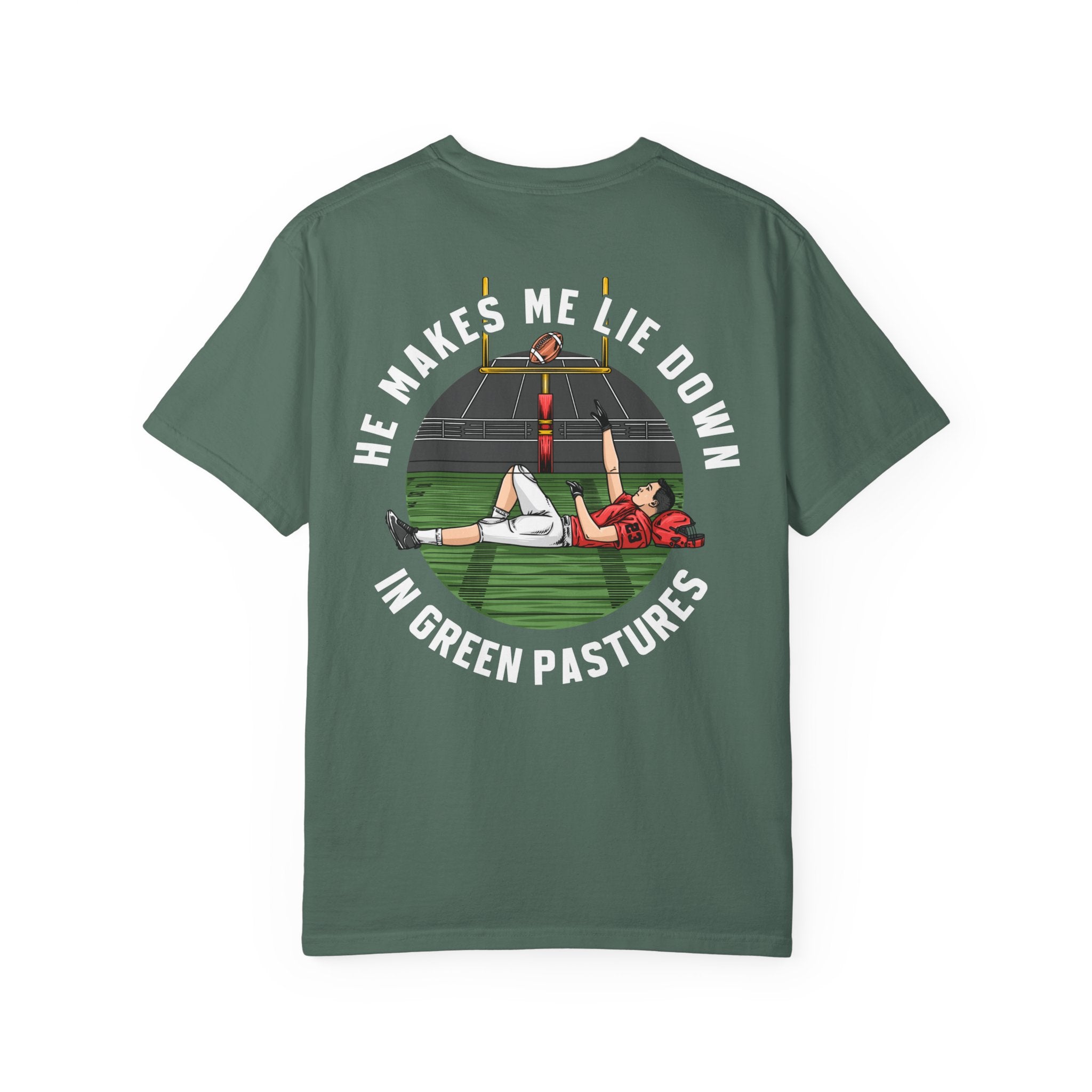 Psalm 23 Shirt - He Makes Me Lie Down In Green Pastures (Football)