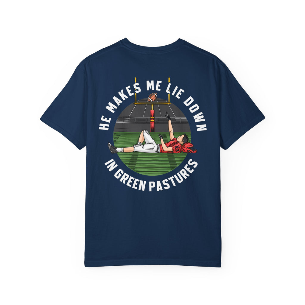 Psalm 23 Shirt - He Makes Me Lie Down In Green Pastures (Football)