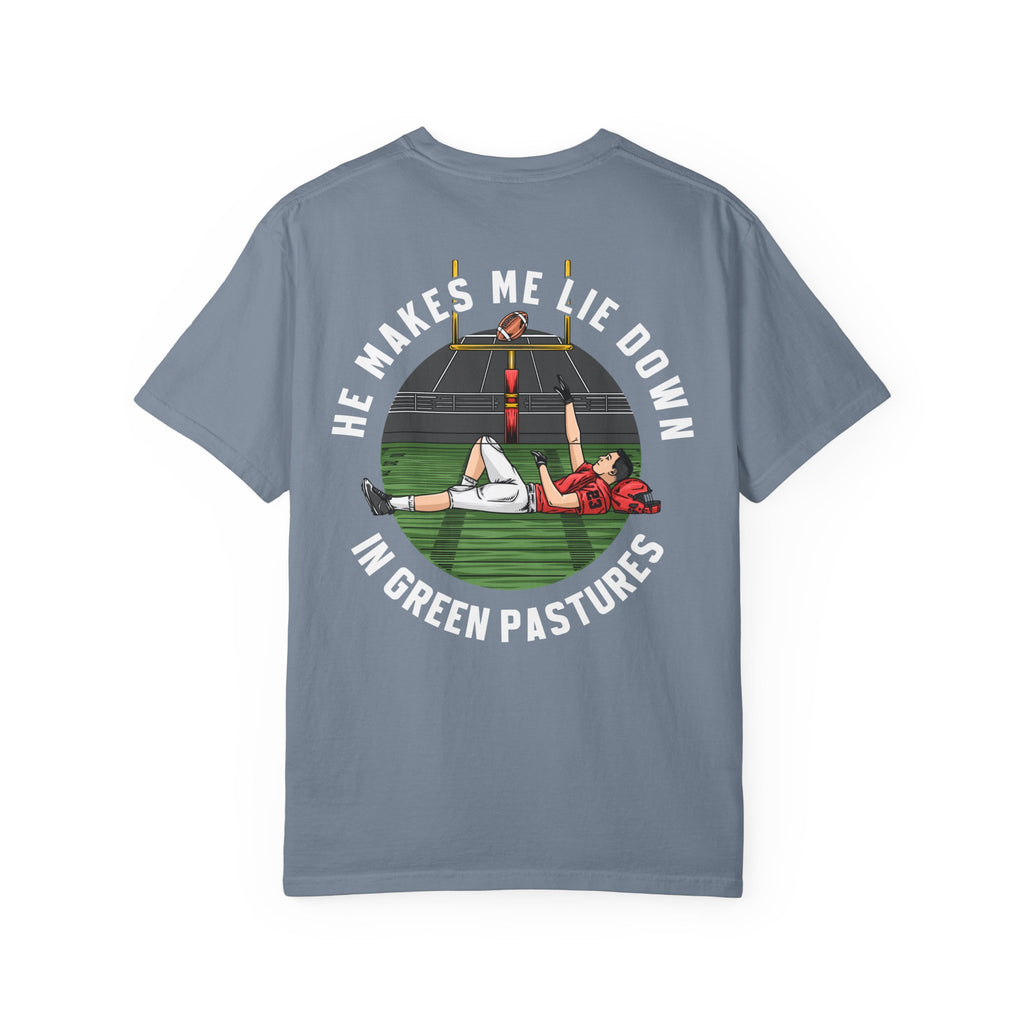 Psalm 23 Shirt - He Makes Me Lie Down In Green Pastures (Football)