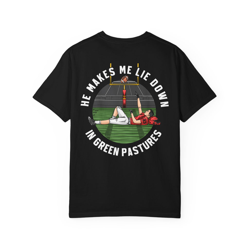 Psalm 23 Shirt - He Makes Me Lie Down In Green Pastures (Football)